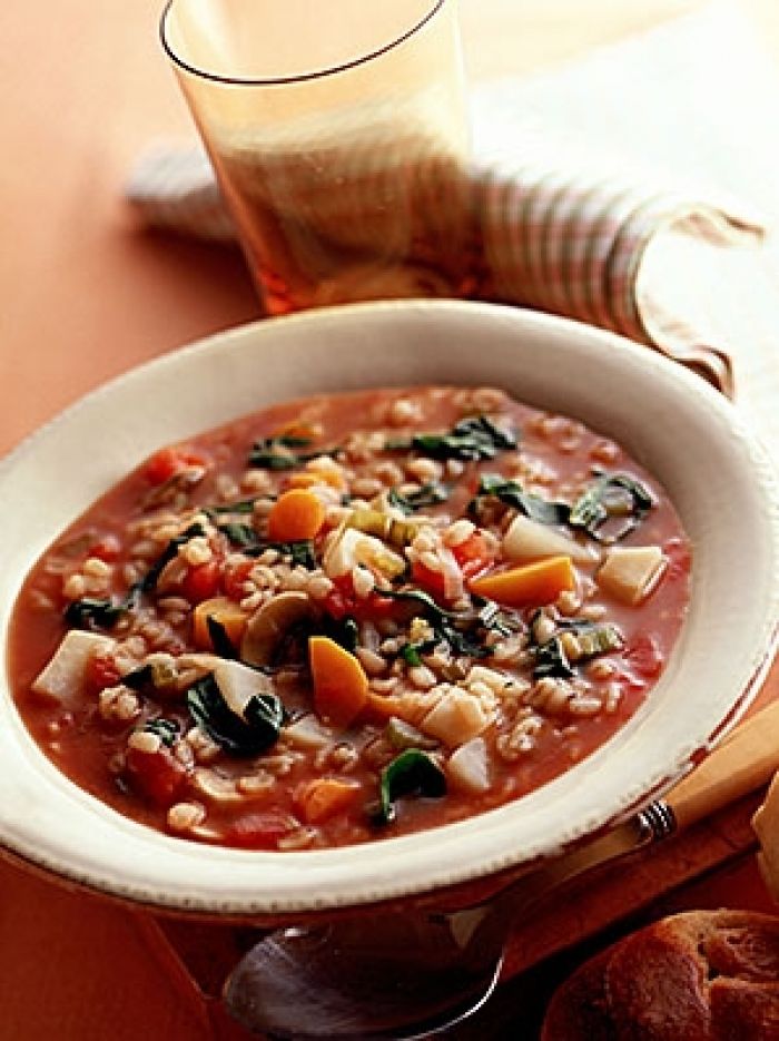 A Healthier Lunch: Vegetable Barley Soup and Roasted Squash Salad with Maple Vinaigrette